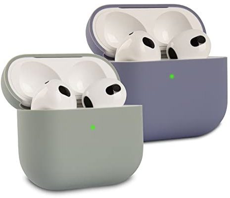 2 Piezas KOKOKA Funda de Silicona Compatible con AirPods 3.ª Generación 2021, Anti-rasguños Anti-Polvo Ultradelgada Funda Premium Silicona para Airpods 3, LED Frontal Visible, Gris/Lavender Grey