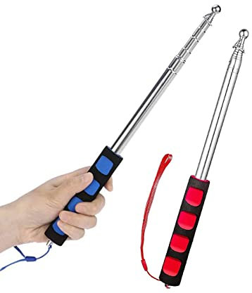 Lzhixin 2 Stück Teleskop Fahnenmast,Handheld Teleskop Fahnenmast,2M Hand Fahnenstange aus Edelstahl,Reiseleiter Banner mit Schwammgriff,für Reiseleiter, Campinglehrer,Blau/Rot, 14 mm * 28 cm