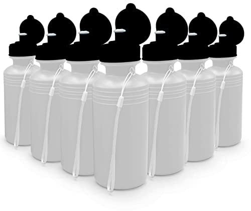 4E's Novelty 12 Sports Water Bottles Bulk 12 Pack for Kids - 18oz Easy Squeeze White Reusable Water Bottles by