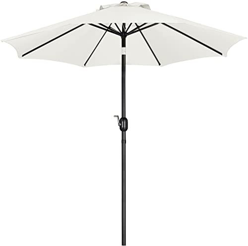 Yaheetech Sonnenschirm Balkon Rund Terrassenschirm 270 cm Gartenschirm Knickbar Kurbelschirm mit Kurbelrichtung UV Schutz UPF 50+, Creme
