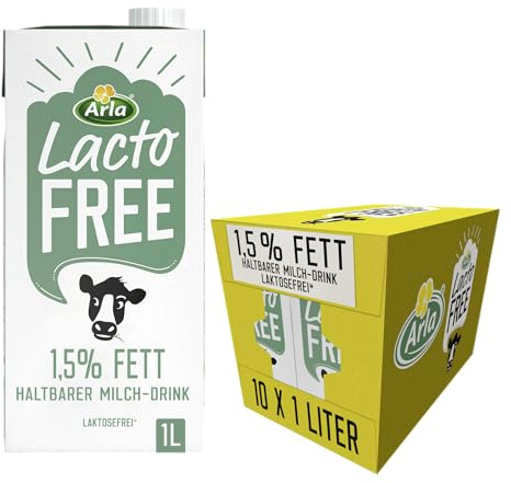Arla LactoFREE Laktosefreie Haltbare Milch 1,5% Fett | 10 x 1L | echter Milchgeschmack, weniger süß | reich an Calcium und Vitamin B12