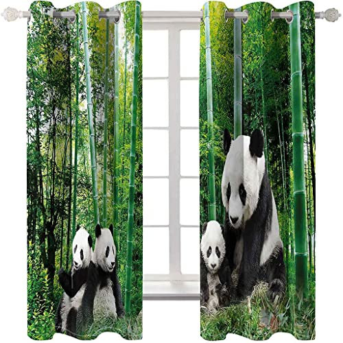 KQDMYT Blickdicht Ösen Vorhang 2Er Set Grüner Bambus-Wald-Panda Gardine Geräuschreduzierung Sonnenschutz Fenstervorhang Verdunkelungsvorhang Für Wohnzimmer Schlafzimmer Kinderzimmer 150x166cm