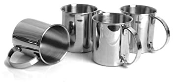ECHTWERK 4-teiliges Kupferbecher-Set, Bruchsichere Edelstahl-Gläser, Cocktail-Set, Cocktailgläser perfekt für Gin, Vodka, Bier und Kaltgetränke, Geschenkset, Silber-Edition, 1000 ml