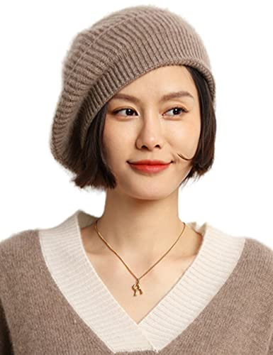 Ailaile Cashmere Barets Damen Oversized Riesige Stretch Strick Warm Beanie Mütze, Camel, Einheitsgröße