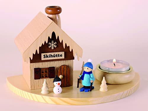 Räucherhaus Skihütte mit Teelicht BxHxT 18x10,5x10,5cm NEU Rauchen Rauchfigur Rauchmann Räucherfigur Räucherkerze Smoker Kerze Figur Mann Holz Seiffen Erzgebirge Holz Schnee Dekoration Weih