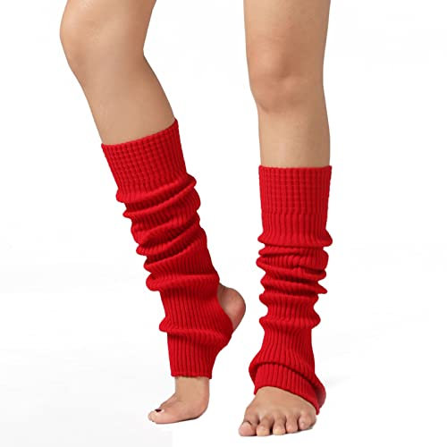 JK Home Guêtres en Tricot Femme Fille Chauffe-jambes pour Ballet Danse Fitness Yoga Jambière Chaussette Ouverture Verticale Rouge