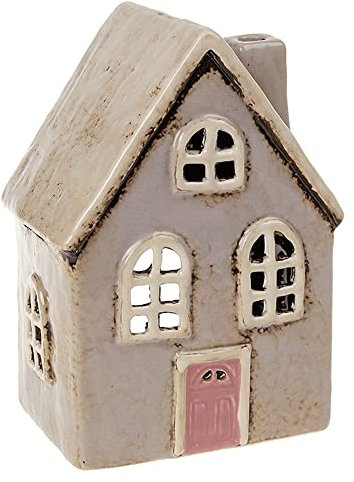 Shudehill Giftware Village Pottery Cottage Teelicht, Hellgrau