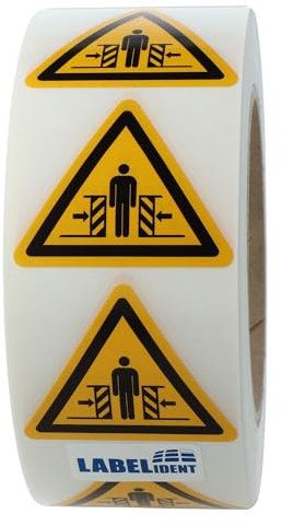 Warnaufkleber W019 - Warnung Quetschgefahr - Seitenlänge: 50 mm - 1.000 selbstklebende Warnzeichen 1 Rolle(n), Polyethylen