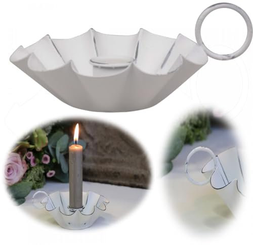 LS-LebenStil Metall Kammerleuchter Shabby Weiß 11cm Henkel Stabkerzen-Halter Kerzen-Ständer Leuchter