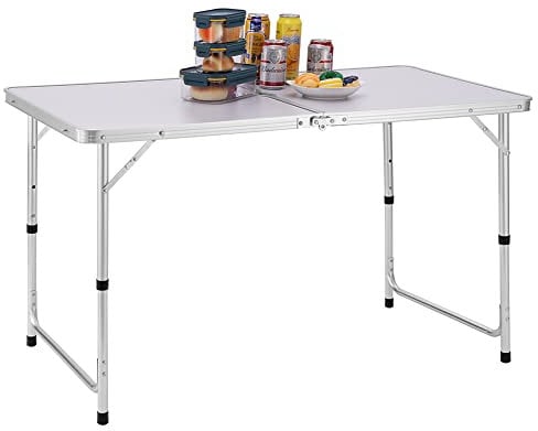 BAKAJI Picknicktisch 120 cm Klappbarer Campingtisch mit Tragegriff, höhenverstellbar, Aluminium, Weiß, Standard