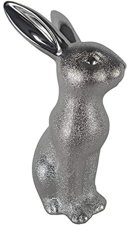 Aspinaworld Silberne Hasen Figur aus Porzellan 19 cm, Osterfigur, Osterdeko, Osterhasen Figur, Deko Hase