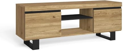Skraut Home - Mobile TV Mod.Naturale ''Rovere/Nero'', 2 ante e 2 alloggi, Soggiorno-soggiorno, 140 x 40 x 53 cm