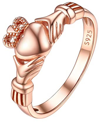 PROSILVER Anello Donna Anelli Donna 925 Oro Rosa Claddagh Anello Oro Rosa Argento 925 Anello Mirusa 12