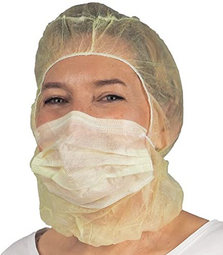 ARNOMED Astro Haube mit 2-lagigem Mundschutz 100 Stk, Haarnetz aus PP-Vlies mit angenähter Maske in Gelb, Kopfhaube mit Gummizug und Face Mask, Krankenschwester & Pflege Zubehör, Kopfschutz Küche