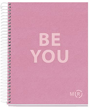 Miquelrius - Be Eco A5 Notizbuch, 80 Blatt 90 g/m², 5 x 5 mm Raster, 1 Farbstreifen, fester Einband, Nachrichten, Pink