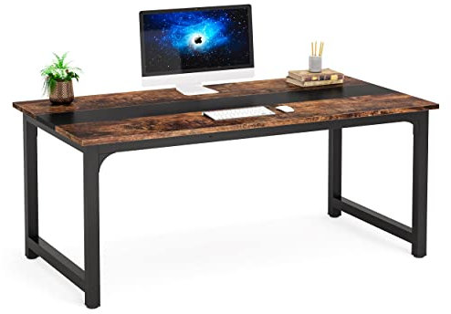 Tribesigns Modern Computer Desk, 63 x 31.5 inch Large Office Desk Computer Table Study Writing Desk Workstation for Home Office, Rustic/Black