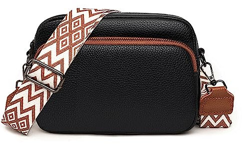 TIAASTAP Crossbody Bags for Women - Leather Handbags & Shoulder Bags with Adjustable Wide Strap Camera Cross Body Bag for Ladies Shopping Work (Black Brown)