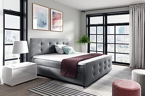 Generisch Bett ADA Boxspringbett mit Bettkasten Doppelbett mit Fußteil Polsterbett für Schlafzimmer (Grau - Fresh 33, 140x200)