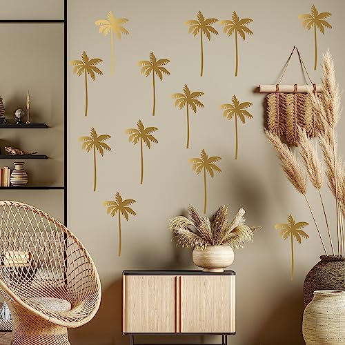 Palm Tree Wall Decals Metallic Gold Coconut Tree Tropical Wall Stickers Peel and Stick Wall Decor Modern Wall Decals Nordic Plant Wall Art Stickers for Bedroom Living Room Office Home (Gold-Palm Tree)