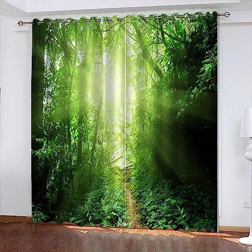 2-Teiliges Set Digital Bedruckte Verdunkelungsvorhänge Für Schlafzimmer, Wohnzimmer, Esszimmer, Kinder, Jugendzimmer, Fenster Vorhänge 300 X 280 cm (B X H) Sonnige Waldlandschaft