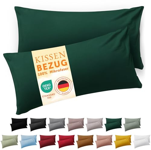 Blumtal Kissenbezug 40 x 70, 2 Stück - Oeko-TEX zert. Kissenbezüge 100% Mikrofaser in extra weich & waschmaschinenfest - Bezug Kissen 40x70 Dunkelgrün