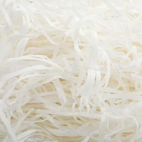 100g White Crinkle Paper Shredded Tissue Paper for Hampers and Gift Box Stuffing Raffia Paper Crinkle Cut Paper Shred Filler for Gift Box Filling, Basket Filler, Gift Packaging Decorations
