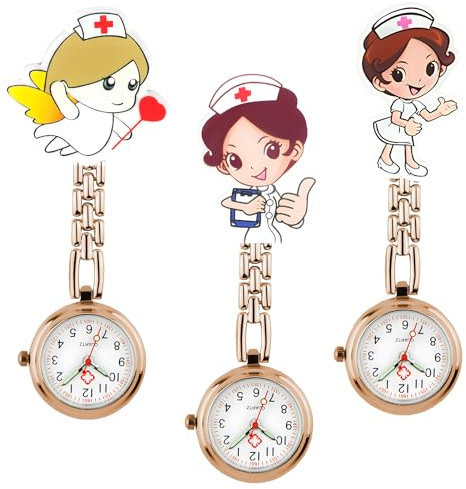 Begonia 3 Stück Krankenschwester Uhr,Krankenschwesteruhr Einziehbar,Krankenschwester Uhren, Pflegeuhr Taschenuhr,mit Leuchtend für Damen Pflegeuhr Taschenuhr