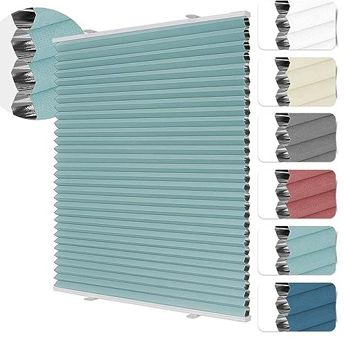 HOMEDEMO Wabenplissee Plissee ohne Bohren Klemmfix Verdunklung Thermo Zweifarbig Tintenblau 65 x 130cm(BxH) Faltrollo 100% Blickdicht, Sonnenschutz & Schallschutz Plisseerollo für Fenster & Tür