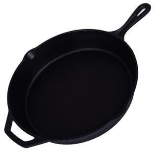 GrillGott Padella in ghisa, Ø 32 cm, con 2 beccucci e manico, antigraffio e antiaderente, padella in ghisa per grigliare, arrostire, rosolare, resistente al calore e mantiene il calore