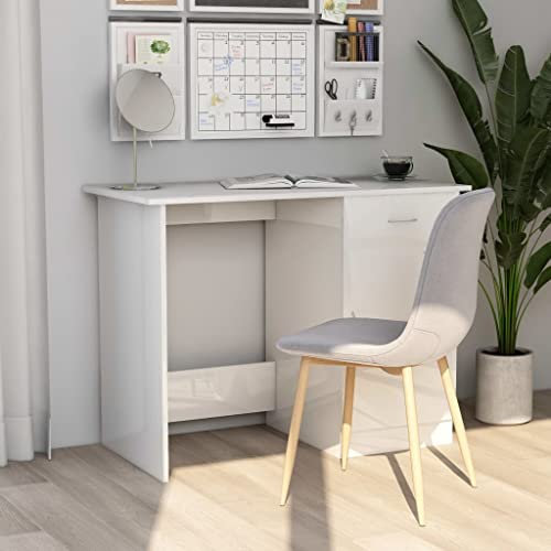 BUKSCYJS Schreibtisch Klein,Empfangsthekeschreibtisch Hochglanz-Weiß 100x50x76 cm Holzwerkstoffgeeignet FüR Wohnzimmer, Schlafzimmer, BüRo, Besprechungszimmer, Arbeitszimmer