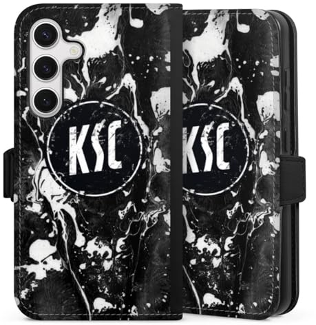 Klapphülle kompatibel mit Samsung Galaxy S 24 Handyhülle aus Kunst Leder schwarz Flip Case Karlsruher SC Offizielles Lizenzprodukt KSC