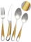 SHEUMNT Juego de cubiertos martillados oro plata modernos de 24 piezas con cuchillo dentado 2 en 1 ultra afilado, set de cubiertos acero inoxidable 18/10, cuberterias completas 6 personas