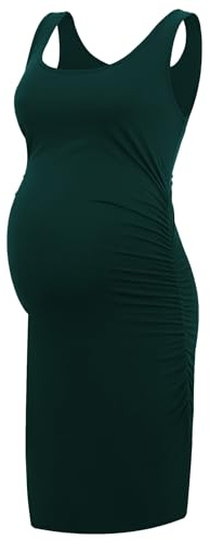 Smallshow Women's Maternity Dress Sleeveless Ruched Pregnancy Clothes Summer,Deep Green,XL