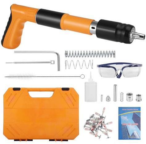 5 Gears Manual Steel Nails Gun Tool with 100 Round Nails, Concrete Nail Gun, Mini Portable Nail Shooting Machine with Safety Glasses, for Cement Wall, Household, Meatalworking