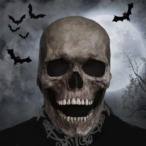 yumcute Halloween Skull Mask with Movable Jaw, Realistic Latex Skeleton Mask for Men Cosplay Party