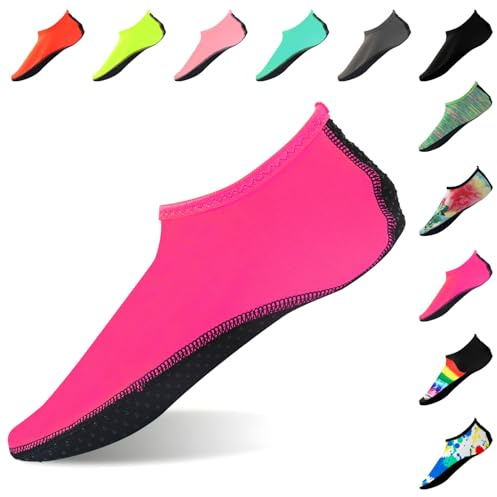 FANWINKJ Water Socks,Yoga Socks, Anti-Slip Breathable and Stylish Water Socks for Beach, Sports, Surf, and Swim, Men and Women,Rose Red-M