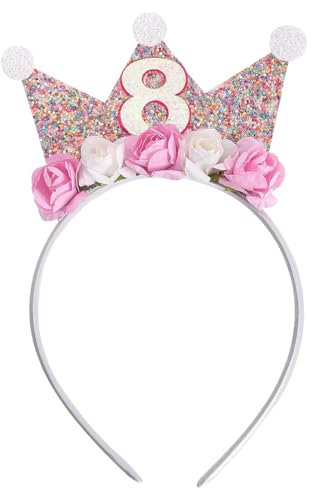 Capaneus 8 Jahr Geburtstagskrone,Krone Geburtstag 8 Jahre Mädchen,Geburtstagskrone Mädchen 8 Jahre,Crown 8 Jahr Geburtstag Mädchen mit Rose Blumen,Mädchen Geburtstag Stirnband,Spielzeug