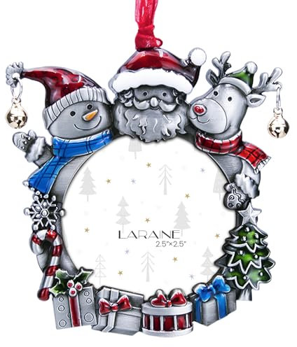 Laraine Christmas Tree Ornaments – Decorative Hanging 2025 Holiday Keepsake Gift Round Pendant with 2.5” Photo Frame Insert for Picture of Pet (Snowman Black)