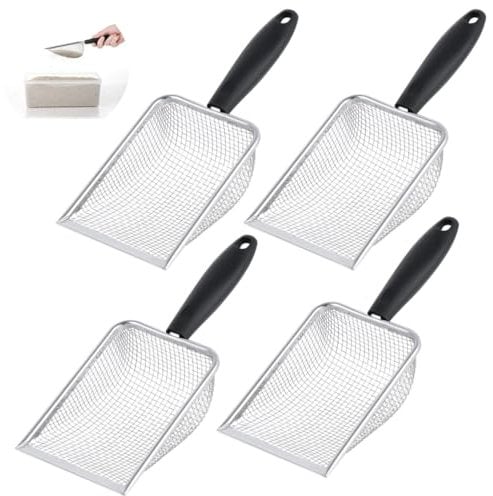 Chewtoyo Fine Mesh Sifting Shovels, 4-Pack Stainless Steel Sand Sifters, Reptile Substrate Metal Sand Shovel Sifter, Litter Box Scoop for Sand Bedding, Litter Shovels for Fish, Cats, Crustaceans