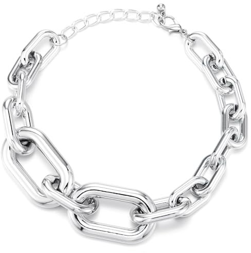 COOLSTEELANDBEYOND Schwere Silber Schwere Kette Halskette, Große Statement Halskette mit Übergröße Gliederkette, Hip Hop Punk