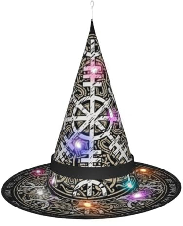 GSGCSBYMLG Helm der Ehrfurcht bedruckter Halloween-Hexenhut für Erwachsene, leuchtender spitzer Hut, Dekoration