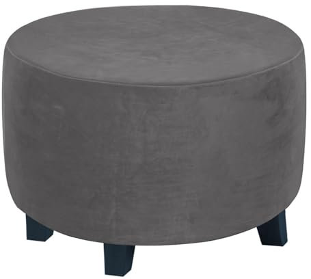 ZJQJRMB Samt Ottomane Schonbezug Rund, Hockerbezug Elastisch Weich Zusammenklappbares Bezug Für Ottomane Abnehmbar Waschbarer Sofahusse-Grey||M