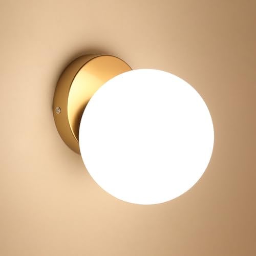 Comely Moderne Wandlampe E27, Dekorative Wandleuchte aus Glas und Metall in Antik-Gold, Design Wandlampe Beleuchtung für Flur, Schlafzimmer und Treppenhaus