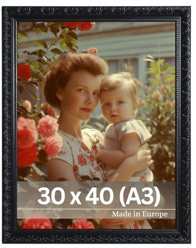 Victor Cadre Photo Rubens en 30x40 cm (A3) Noir - Bar: 30x20mm - Verre Véritable - Châssis pour l'image Baroque - Antique - Vintage 30x40 - A3 Ancien
