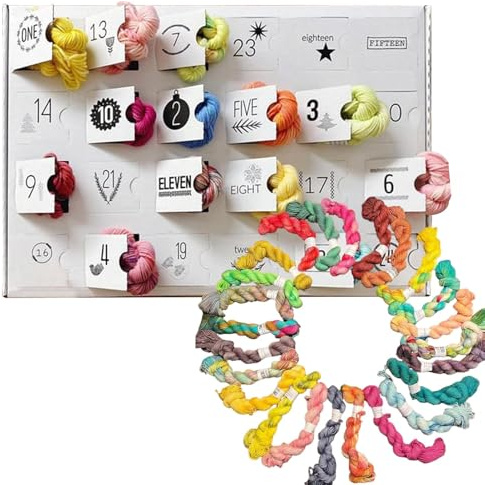Wolle Adventskalender 2024, Häkel-Adventskalender, 24 Tage Häkelstiche Marker Weihnachten Countdown Kalender, D-iy Wollgarn Weihnachten Adventskalender Set, für Stricker und Häkelliebhaber