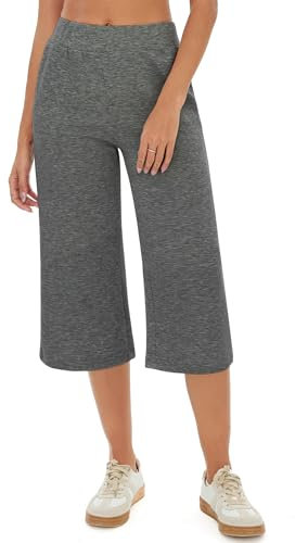 Crewhpo Pantaloni Capri da Donna 3/4 Pantaloni Yoga con Tasche Pantaloni Palestra Vita Alta Pantaloni Tuta Leggeri Pantaloni Jogging Larghi per Pilates Danza Fitness Grigio Scuro XXL