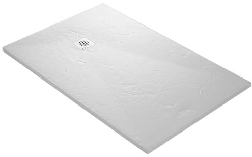 Receveur de douche haute densité aspect ardoise - grille carrée (Blanc, 140 x 90 cm)