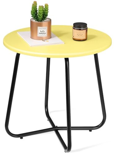 WDSHIYI Runder Snacktisch für Terrasse, Metall, klein, rund, rostbeständig, für Garten, Balkon, Hof, Wohnzimmer, Gelb, 45 x 45 x 50 cm