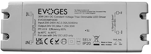 Evoges Series 24V DC Constant Voltage Triac Dimmer LED Driver (30, Watts)