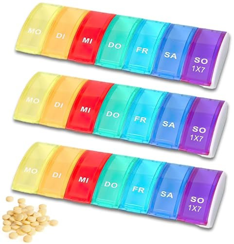 3 Stück Tablettenbox 7 Tage Morgens Abends, Medikamentenbox 7 Tage, Tablettenbox 7 Tage Klein mit 7 Fächern zur Medikamentenverwaltung auf Reisen oder im täglichen Leben